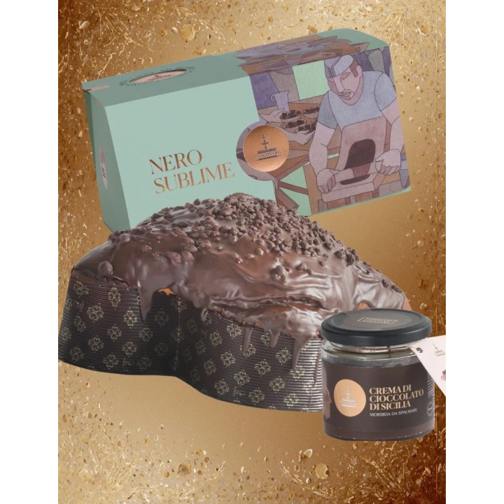 Colomba Nero Sublime Fiasconaro con crema al cioccolato di Sicilia