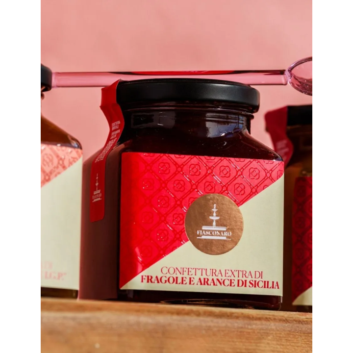 Fiasconaro jam of Sicilian strawberries and oranges, jar of 360 g