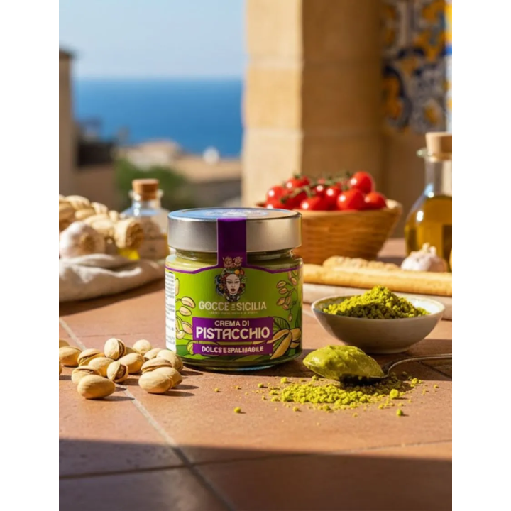 Crema dolce al pistacchio spalmabile con il 20% di pistacchio.