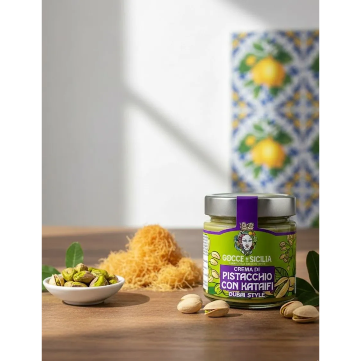 Crema di pistacchio Dubai con Pasta Kataifi da 200 grammi - Gocce di Sicilia