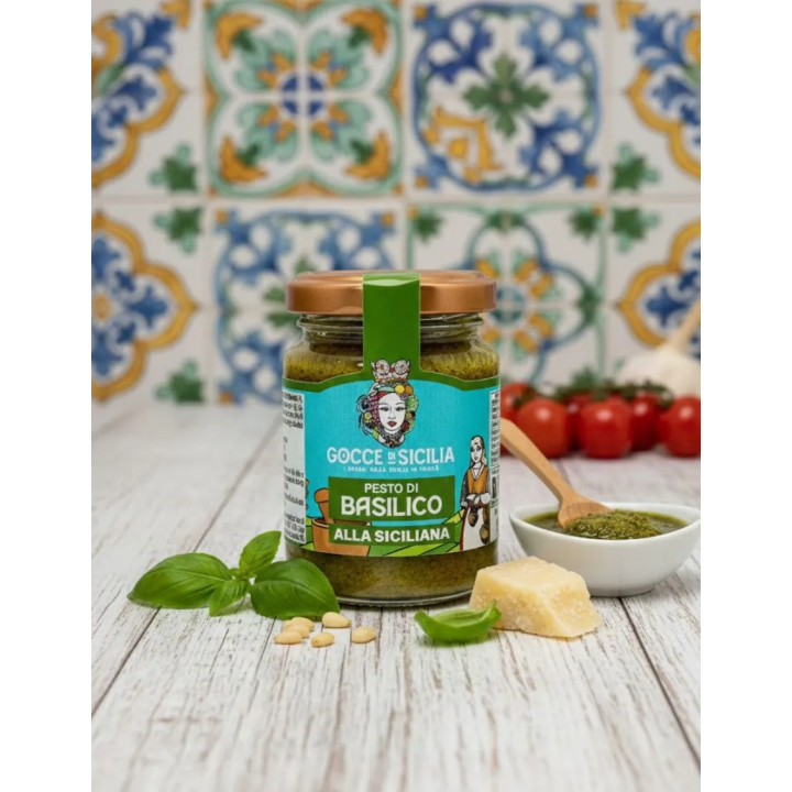 Sicilian Basil Pesto - Ready to eat. 90 grams pot.