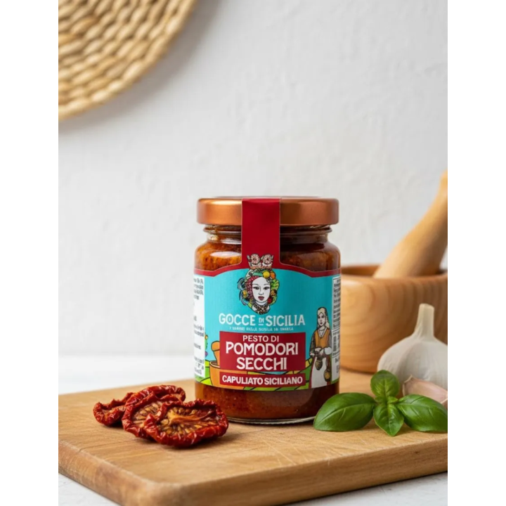 Pesto capuliato di pomodori secchi, capperi, origano - 90 grammi