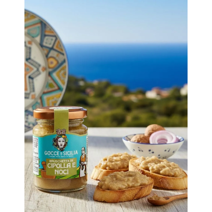 Bruschetta di cipolle e noci con aceto balsamico di Modena IGP