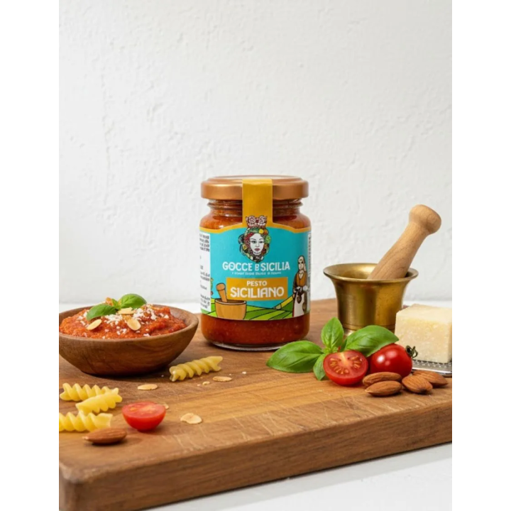 Pesto alla siciliana originale Gocce di Sicilia. Vaso da 90 gr