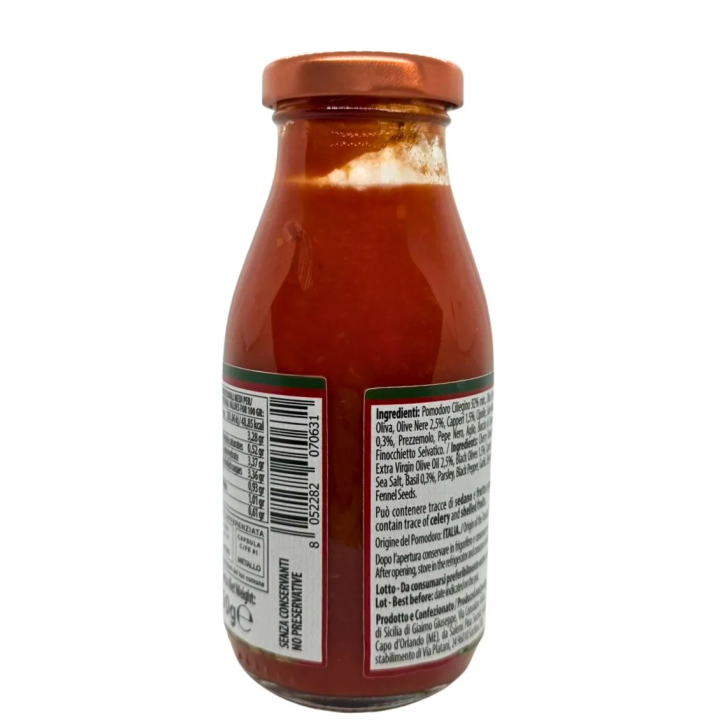 Sugo pronto di Pomodoro Ciliegino con Olive nere e Capperi