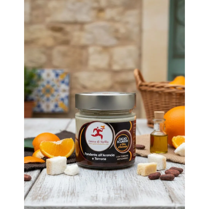 Sweet spreadable cream with Dark Chocolate, Orange and Nougat