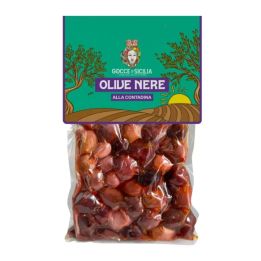 Olive nere condite alla contadina, conservate in buste sottovuoto da 300g