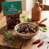 Olive nere condite alla contadina, conservate in buste sottovuoto da 300g