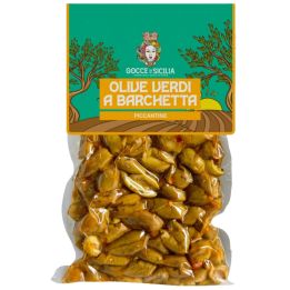 Olive Verdi denocciolate piccantine tagliate a barchetta e conservate in buste sottovuoto da 300g