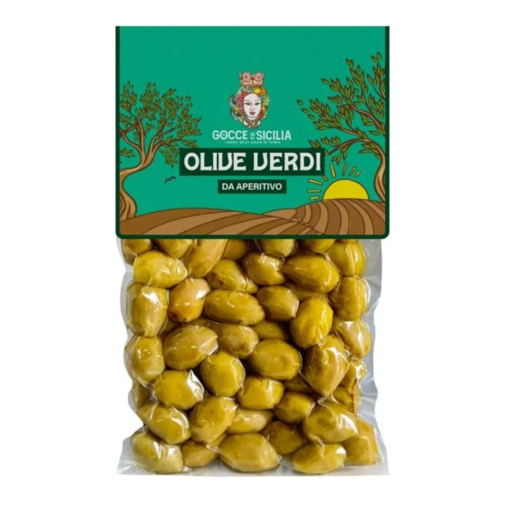 Succose Olive verdi da aperitivo conservate in buste sottovuoto da 300g
