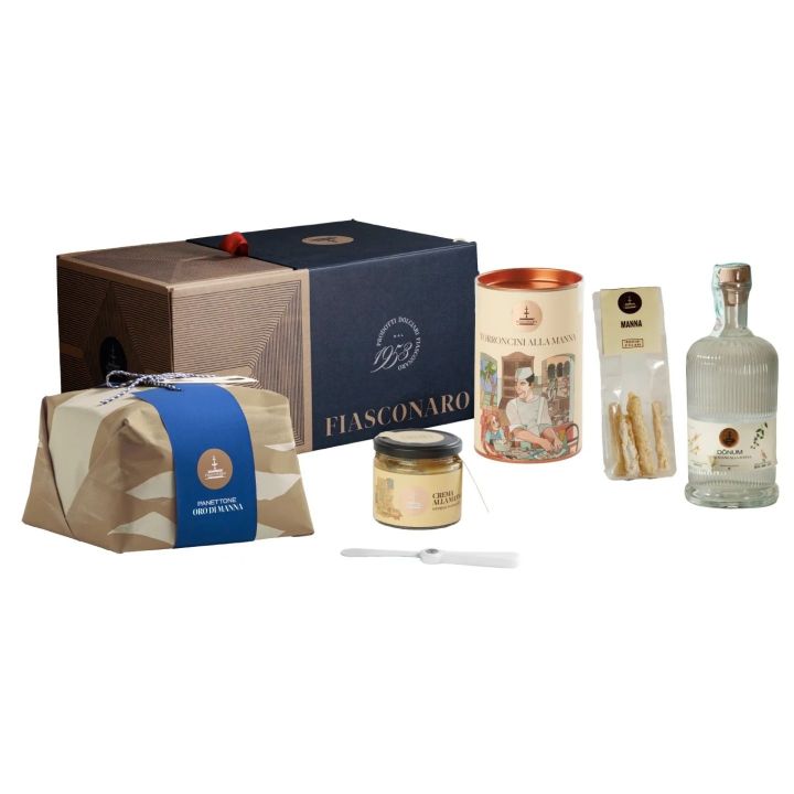 Strenna Manna Fiasconaro -  Cesta regalo con panettone Oro di Manna