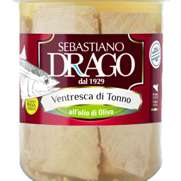 Filetti di ventresca di tonno rosso del Mediterraneo in olio d'oliva.