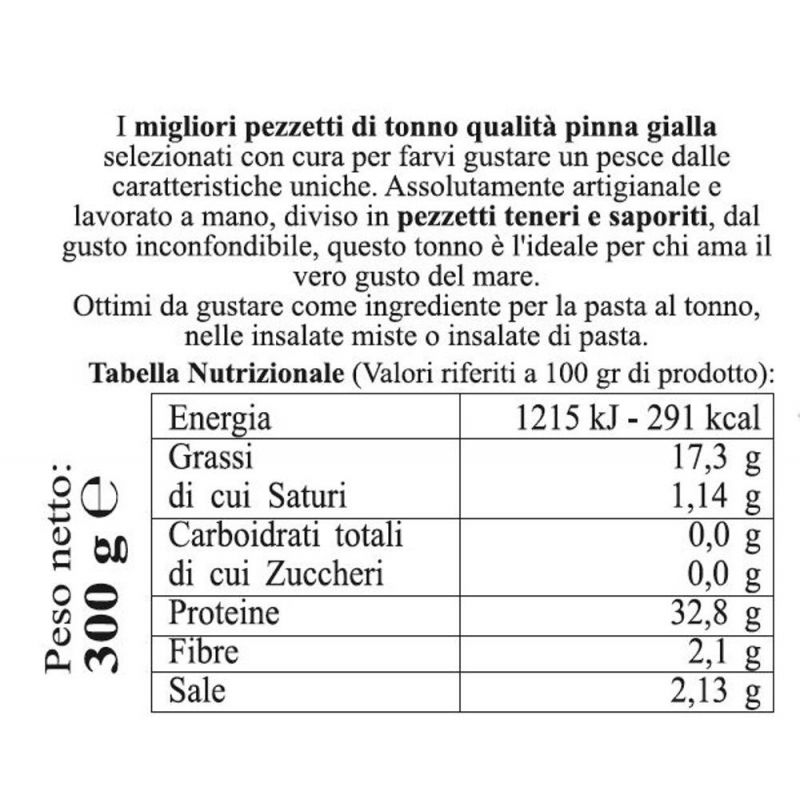 Pezzetti di Tonno all'Olio di Oliva - Formato convenienza 300 grammi.