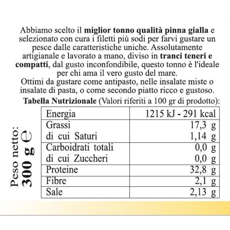 Filetti di Tonno del Mediterraneo all'Olio di Oliva - 300 grammi