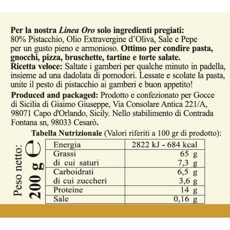 Pesto di Pistacchio Linea Oro Gocce di Sicilia