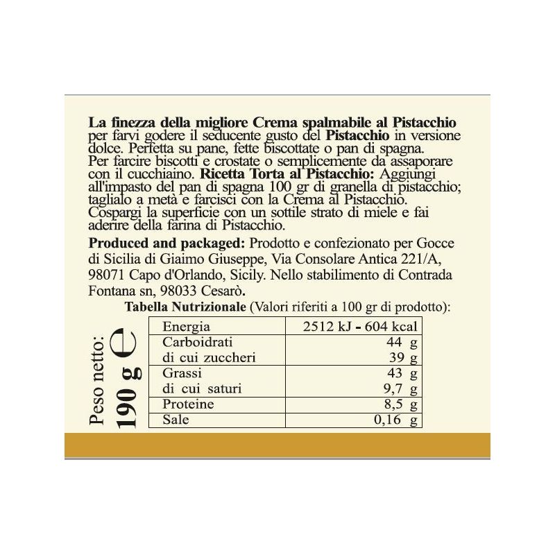 Crema di pistacchio dolce 40% di pistacchio