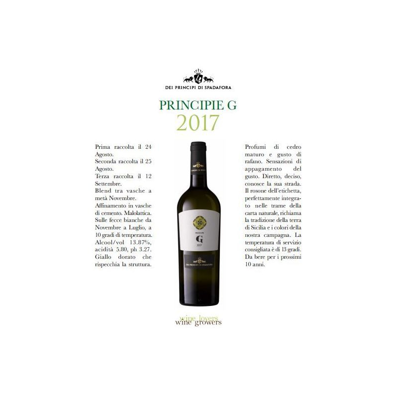  Principe G Vino Bianco Grillo BIO - IGP Terre Siciliane 2017 - Az. Agricola Spadafora