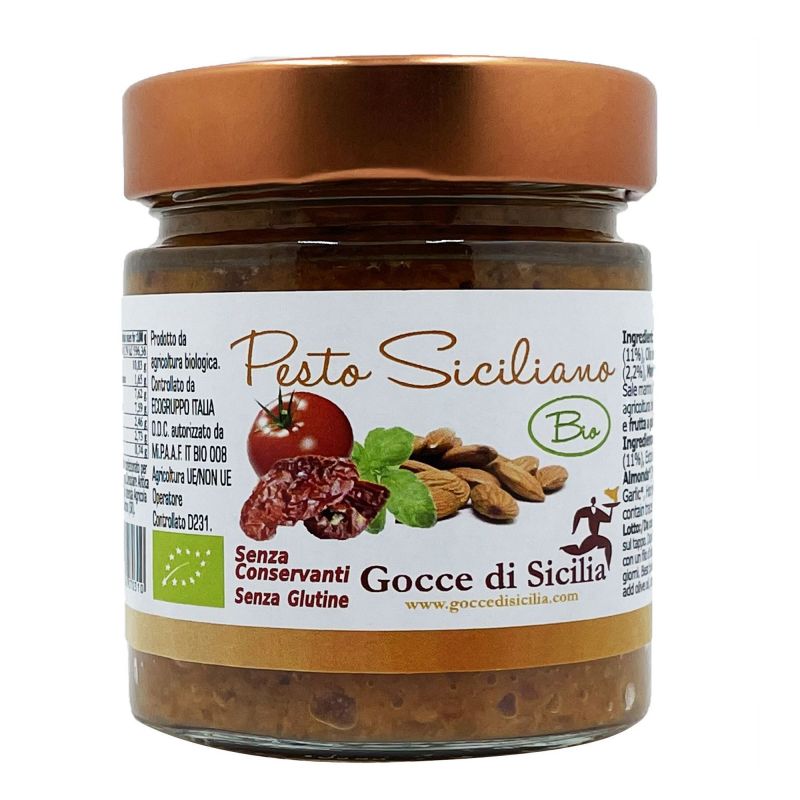 Original organic Sicilian pesto Gocce di Sicilia jar of 190 gr