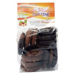 Homemade shortbread biscuits with cocoa and Nebrodi hazelnuts covered with chocolate. 300 g