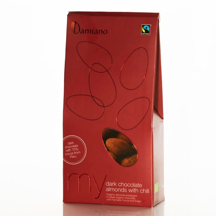 Toasted almonds covered with dark chocolate and chilli 100 g - BIO