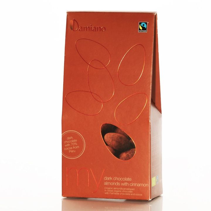 BIO almonds covered with dark chocolate and cinnamon 100 g