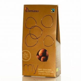 Nocciole tostate ricoperte di cioccolato fondente Damiano 100g