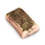 Flavored and spiced pork lard in slices