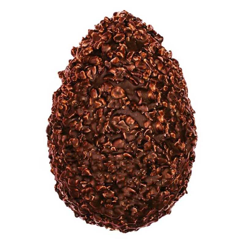 Hazelnut egg with fine dark chocolate and crunchy chopped hazelnuts Hazelnut egg with fine dark chocolate and crunchy chopped hazelnuts