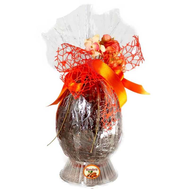 Handmade Easter egg with chopped almonds and 65% dark chocolate