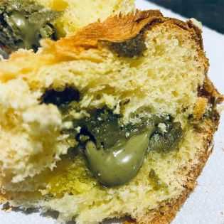 Colomba with pistachio filling with delicious pistachio cubes
