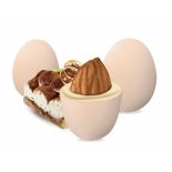 Nude sugared almonds, tiramisu flavored ciocomandorla, pink nuances by Enzo Miccio