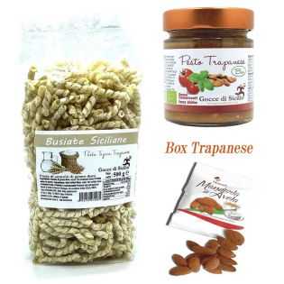 Tasting box with all the ingredients for Trapanese pasta