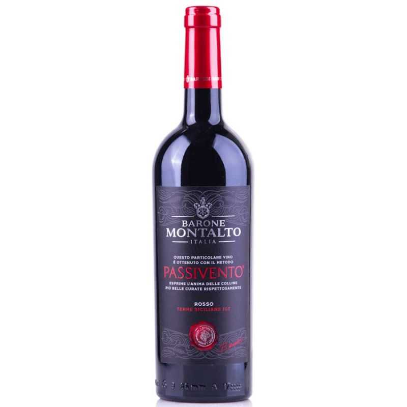 Vino rosso siciliano Passivento da uve Nero d'Avola della cantina Montalto