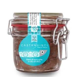 Salted anchovies in Castrovinci oil, in 230g jar