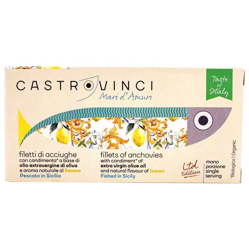 Filetti di acciughe in olio BIO aromatizzato al Limone latta da 48g