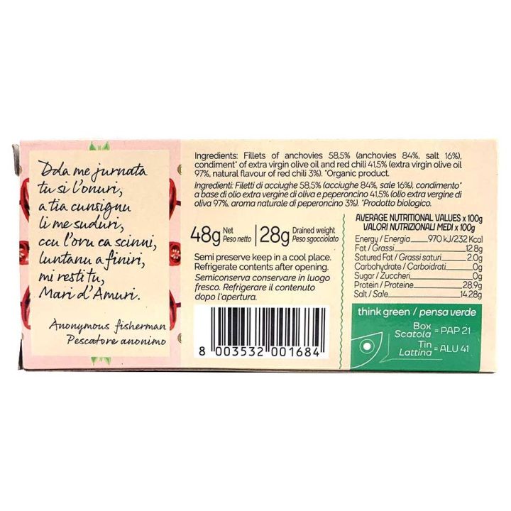 Filetti di Acciughe LIMITED EDITION con olio extravergine d'oliva e peperoncino