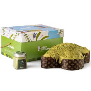 Colomba al Pistacchio morbidissima con glassa al pistacchio e un vasetto di crema al pistacchio