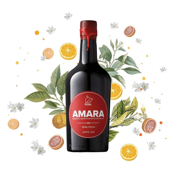 Amaro Amara in box of 50 cl, Sicilian liqueur of red oranges IGP