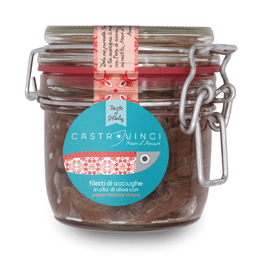Filetti di Acciughe Piccanti sott'olio d'Oliva - 230 grammi di Castrovinci