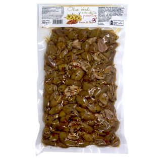 Spicy Pitted Green Barchetta Olives - 300 g
