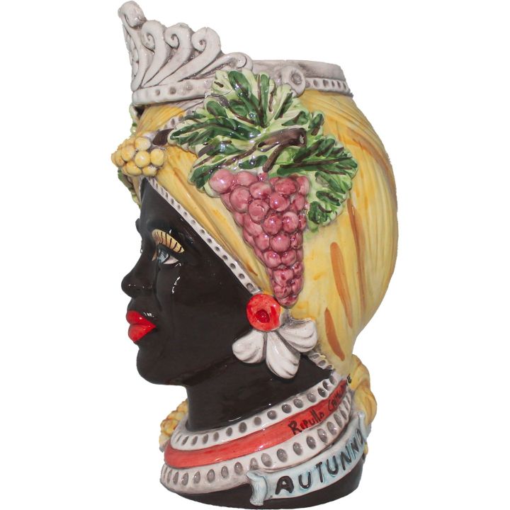 Dark Brown Woman Queen Autumn Four Seasons series - Caltagirone ceramic
