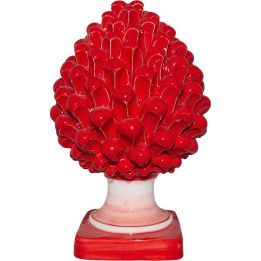 Pine cone with red square base in Caltagirone ceramic - Height 25 cm