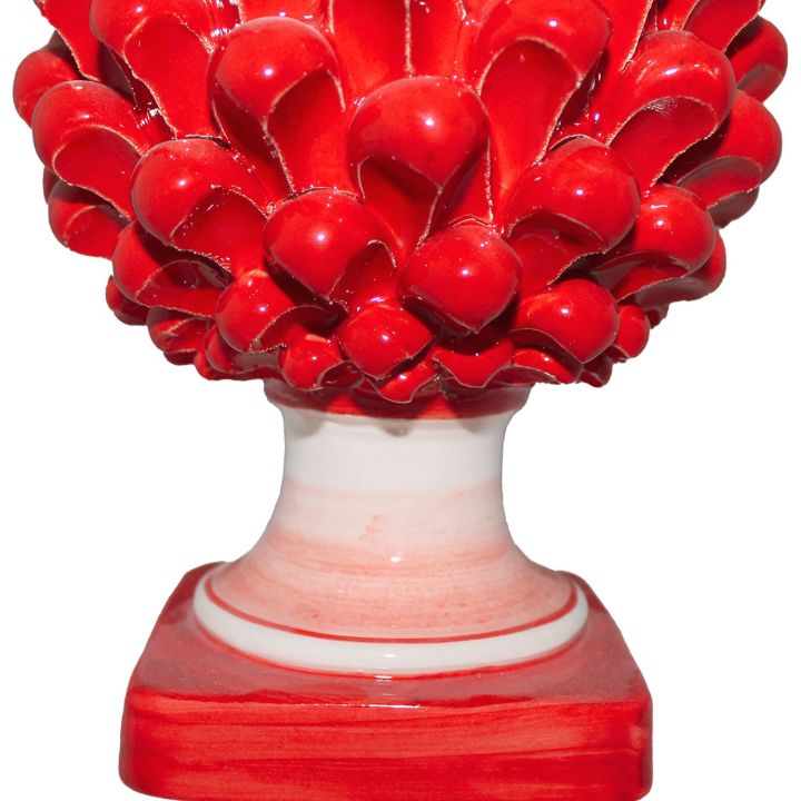 Pine cone with red square base in Caltagirone ceramic - Height 25 cm