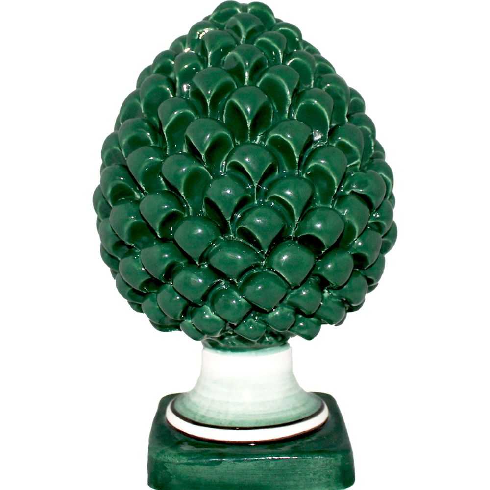 Handcrafted green pine cone in Sicilian ceramic of Caltagirone - Height 25 cm