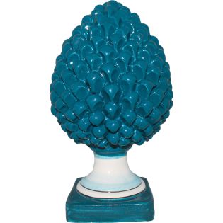 Blue Pine Cones with White base in Caltagirone Ceramic - 30 cm Height
