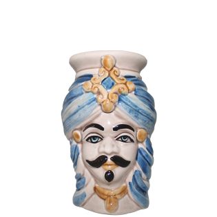White Man Head with Gold and Blue Reflections - Caltagirone Ceramic Moor's Heads 13 cm
