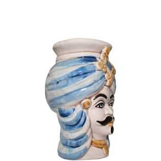Testa di Moro Coclea Line with blue gold reflections - Caltagirone ceramic