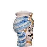 Testa di Moro linea Coclea con riflessi azzurri oro - Ceramica di Caltagirone
