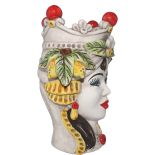 Dark Brown Woman White Caltagirone Ceramic - Classic with Red Crown