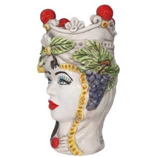 Dark Brown Woman White Caltagirone Ceramic - Classic with Red Crown